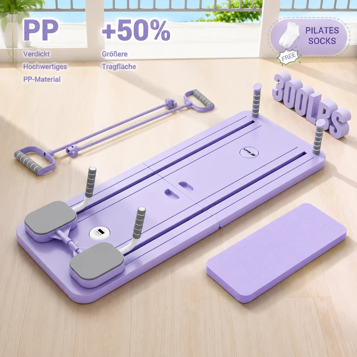 UMAY Multifunctional Pilates Board with Count Timer Foldable Abdominal Trainer with Yoga Mat Resistance Tubes Portable Full Body Workout Plate for Core Glute Back Exercise