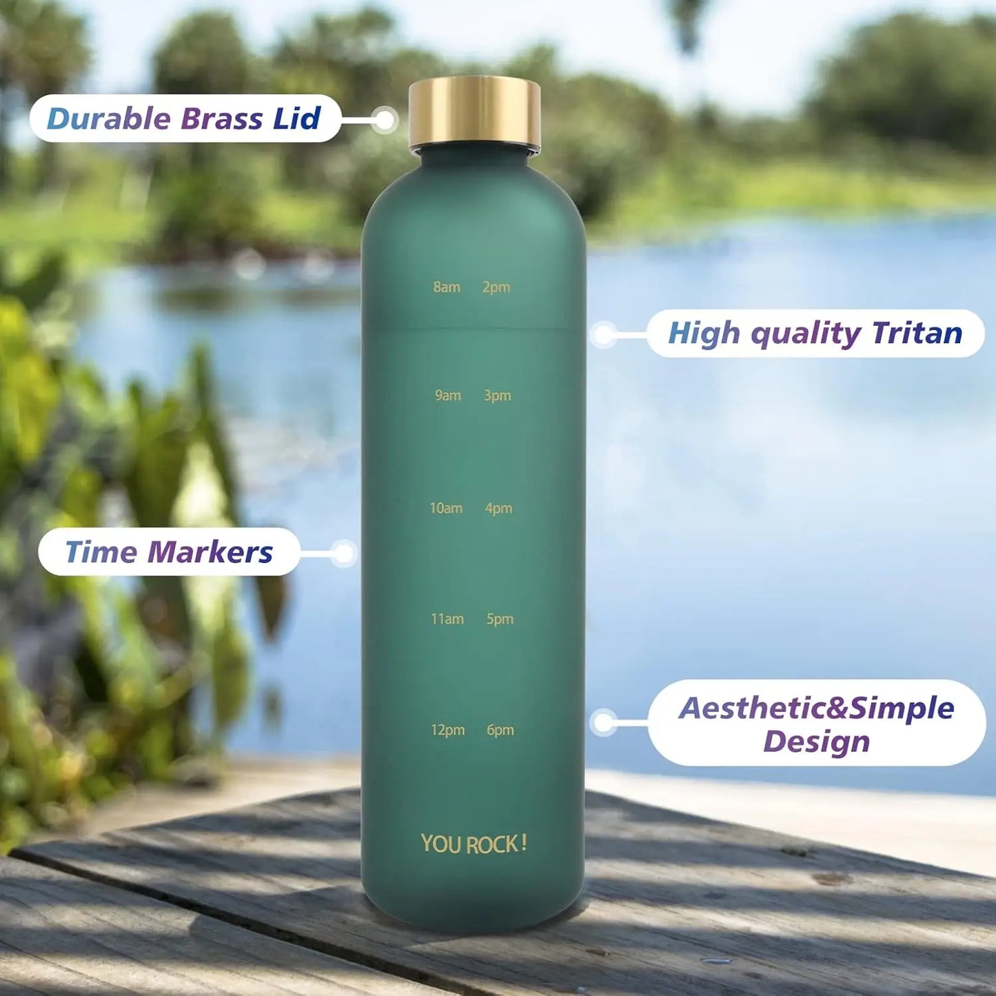 Water Bottle With Time Markers Motivational Hydration Reminder