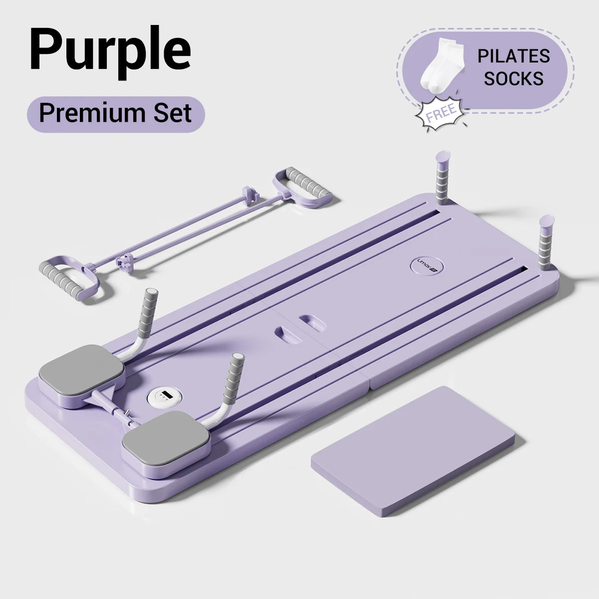 UMAY Multifunctional Pilates Board with Count Timer Foldable Abdominal Trainer with Yoga Mat Resistance Tubes Portable Full Body Workout Plate for Core Glute Back Exercise