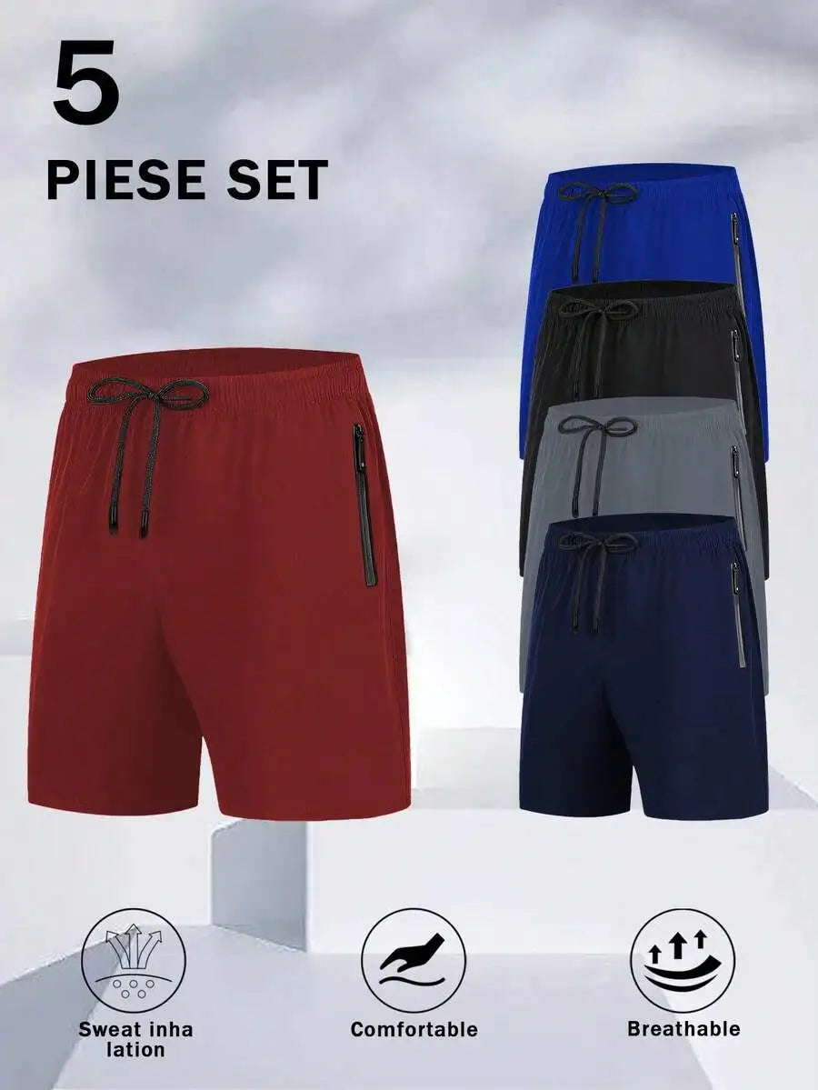 Men's Quick Dry Athletic Shorts With Zipper Pockets Elastic Waist