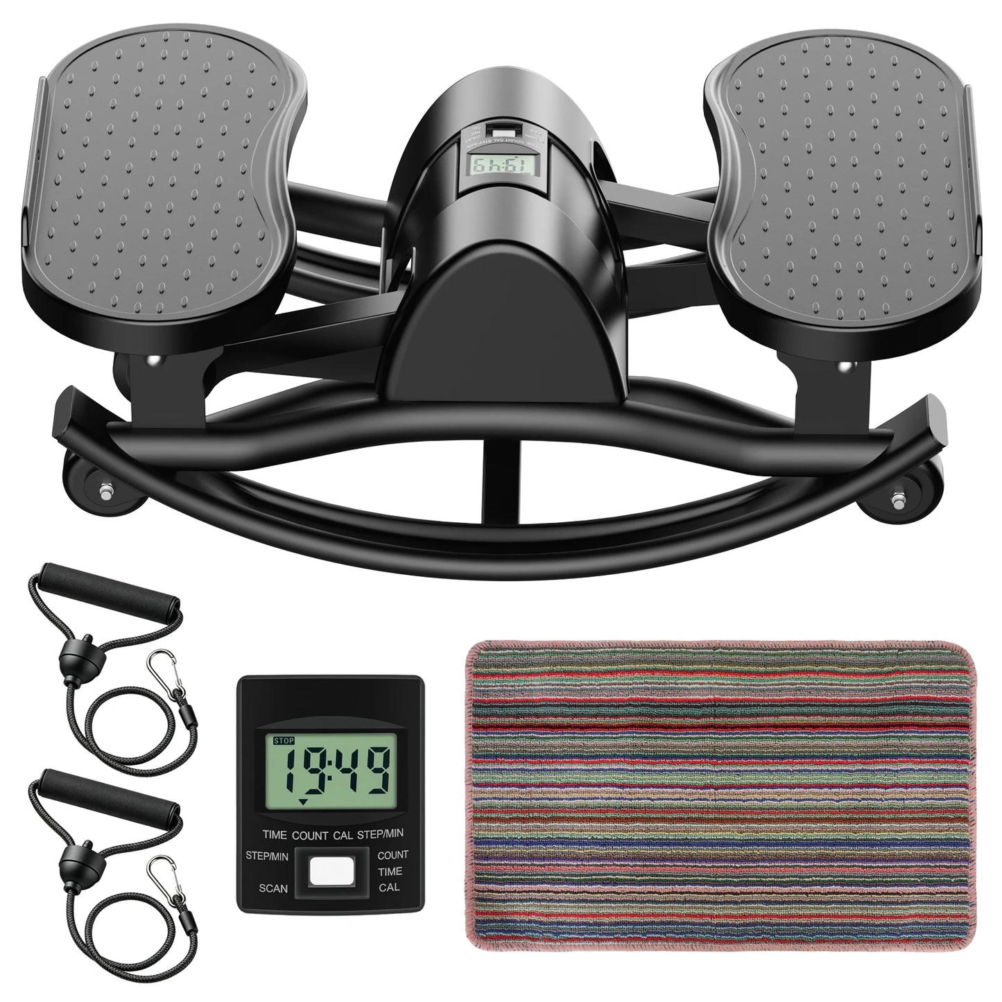 Swing Stepper Machine Intelligent Non-Slip For Exercise Twist Stair Stepper Trainer Full Body Workout 220 lbs with Digital Display Resistance Bands & Floor Mat for Men & Women Fat Burning & Body Shaping