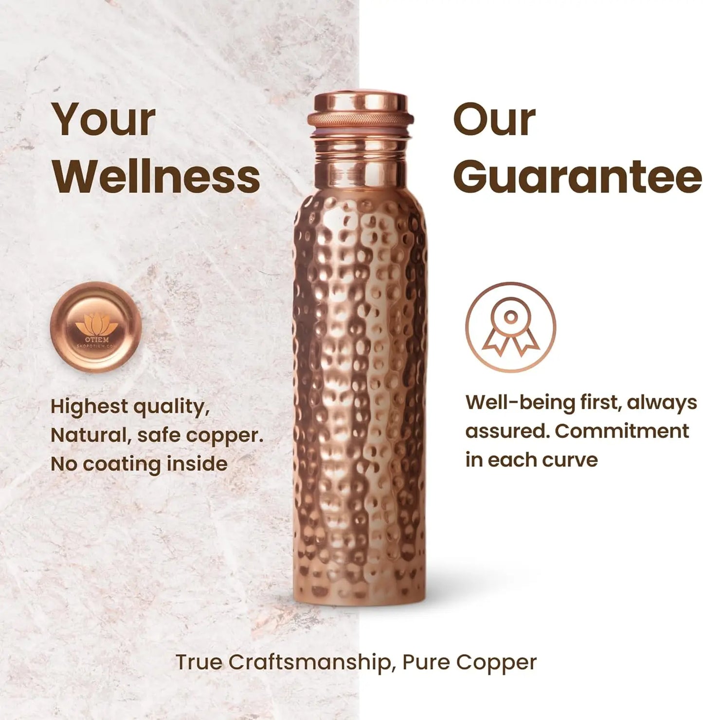 Hammered Copper Water Bottle, 34 oz - Leak-Proof, Eco-Friendly Design for Temperature Retention - Stay Hydrated & Experience Ayu