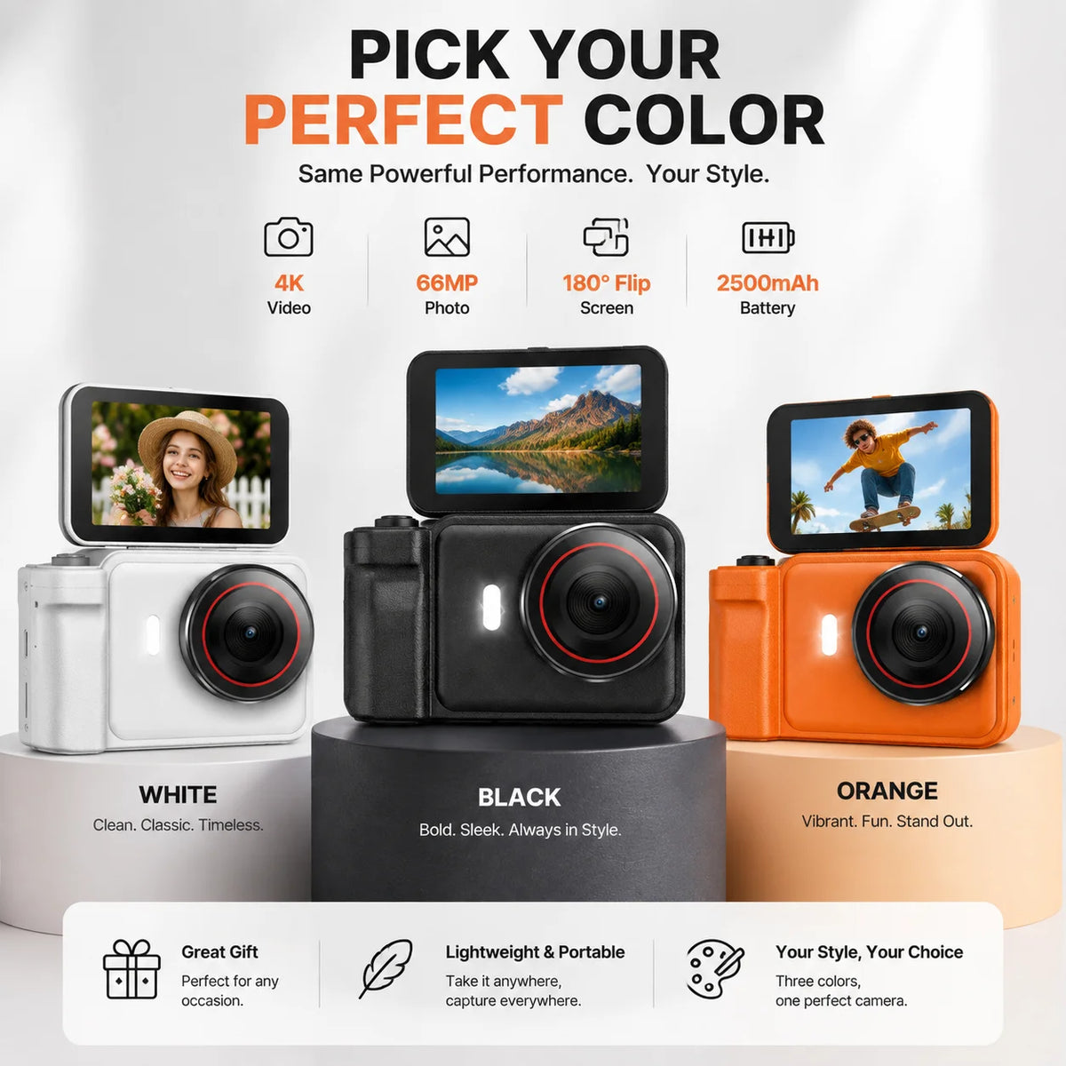 WO 4K Autofocus Digital Camera With Flip Screen For Travel