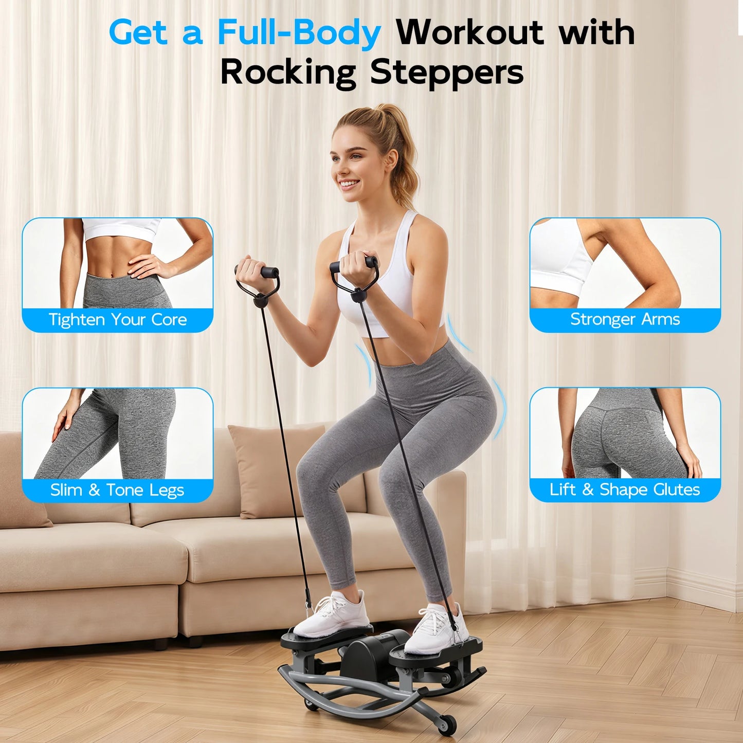 Swing Stepper Machine Intelligent Non-Slip For Exercise Twist Stair Stepper Trainer Full Body Workout 220 lbs with Digital Display Resistance Bands & Floor Mat for Men & Women Fat Burning & Body Shaping