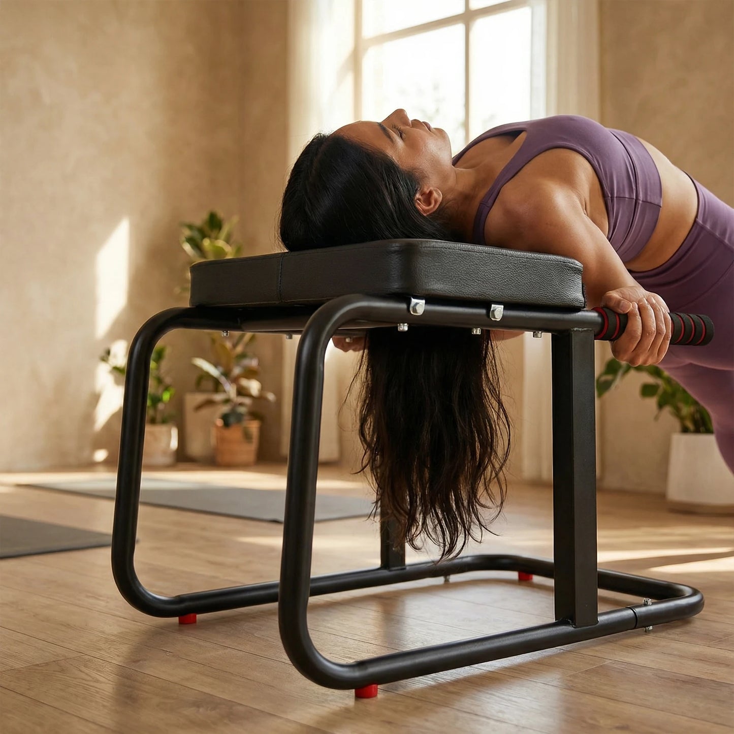Yoga Headstand Bench with Anti-Slip Mat Yoga Inversion Chair Metal Frame & PU Pads for Back Decompression Strength Training