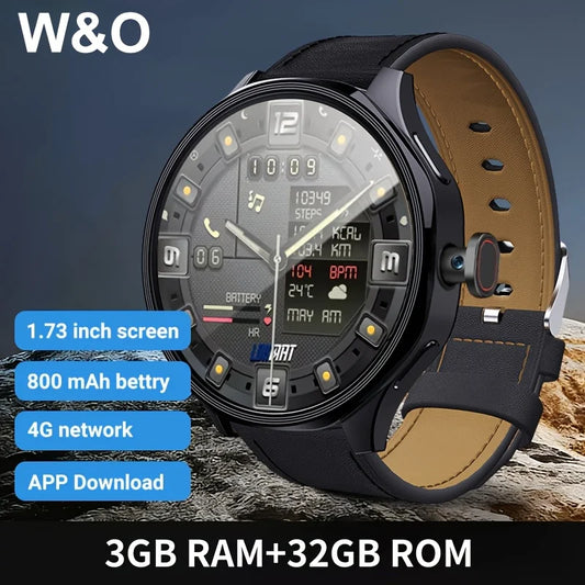 Android 4G SIM Smartwatch, Large 1.73-inch AMOLED Display, 3 GB RAM + 32 GB Storage for Men and Women, Rotating Camera, Wi-fi, GPS, 800 MAh Battery, Activity Tracker