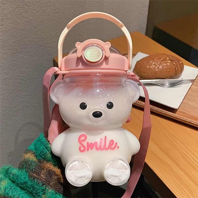 Cute Bear Cup Various Modes of 1000ml/1400ml Tumbler with Straw Kawaii Water Bottle for Girl Kid Outdoor Drinking Kettle