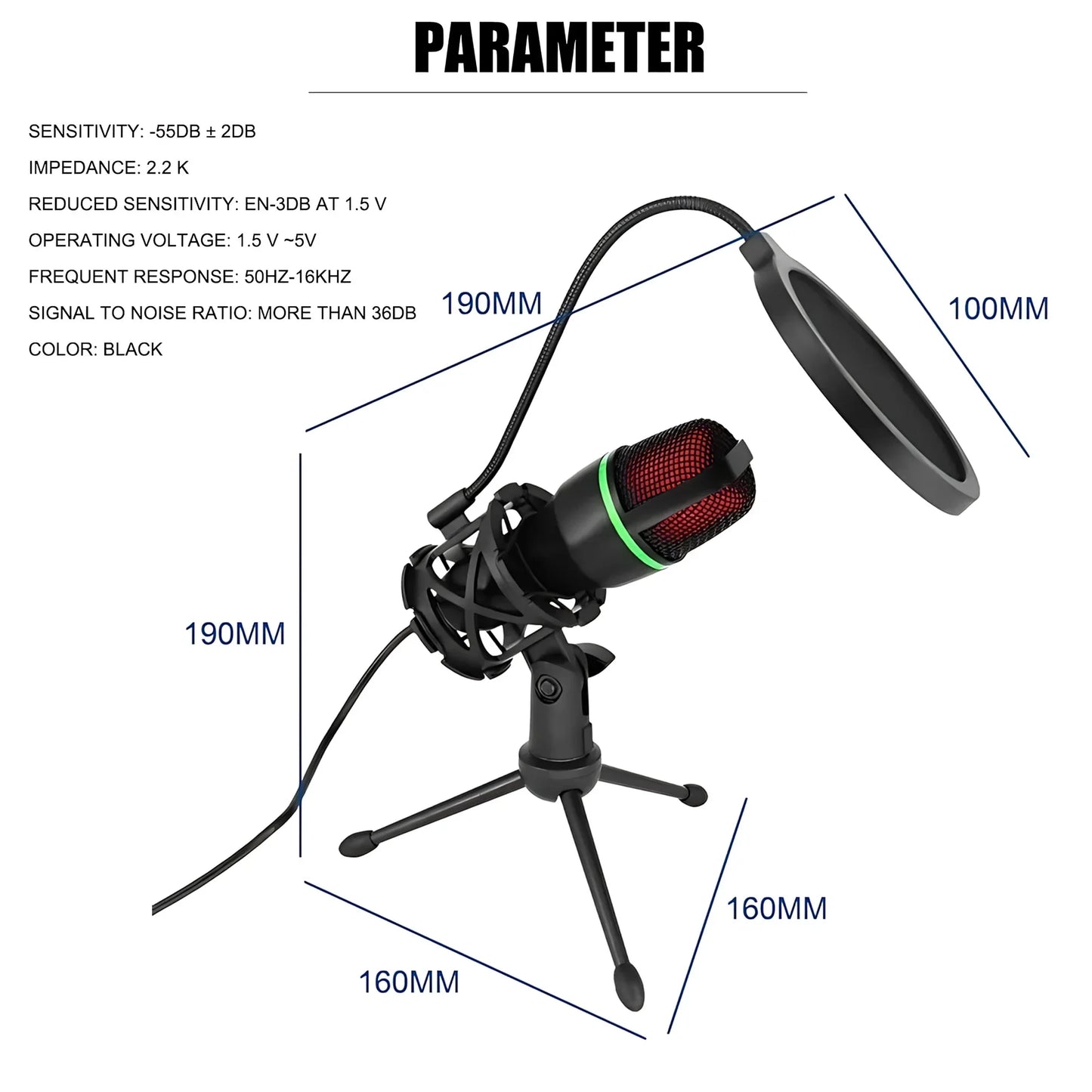 Professional Condenser Microphone Kit with Tripod Stand and RGB Lighting for Gaming and Streaming USB Microphone for YouTube Podcasts Video Studio Recording on PC Laptop Mac Desktop with Mute Button and Built in Voice Changer