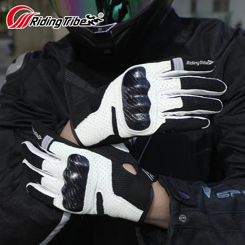 Leather Motorcycle Gloves With Carbon Fiber Shell For Riding