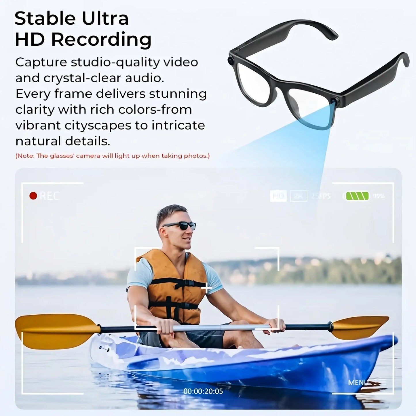 New Smart Camera Glasses, Fashionable Video Eyewear, TR Flexible Material, Dual Microphone Noise Reduction, Real-time App Transl