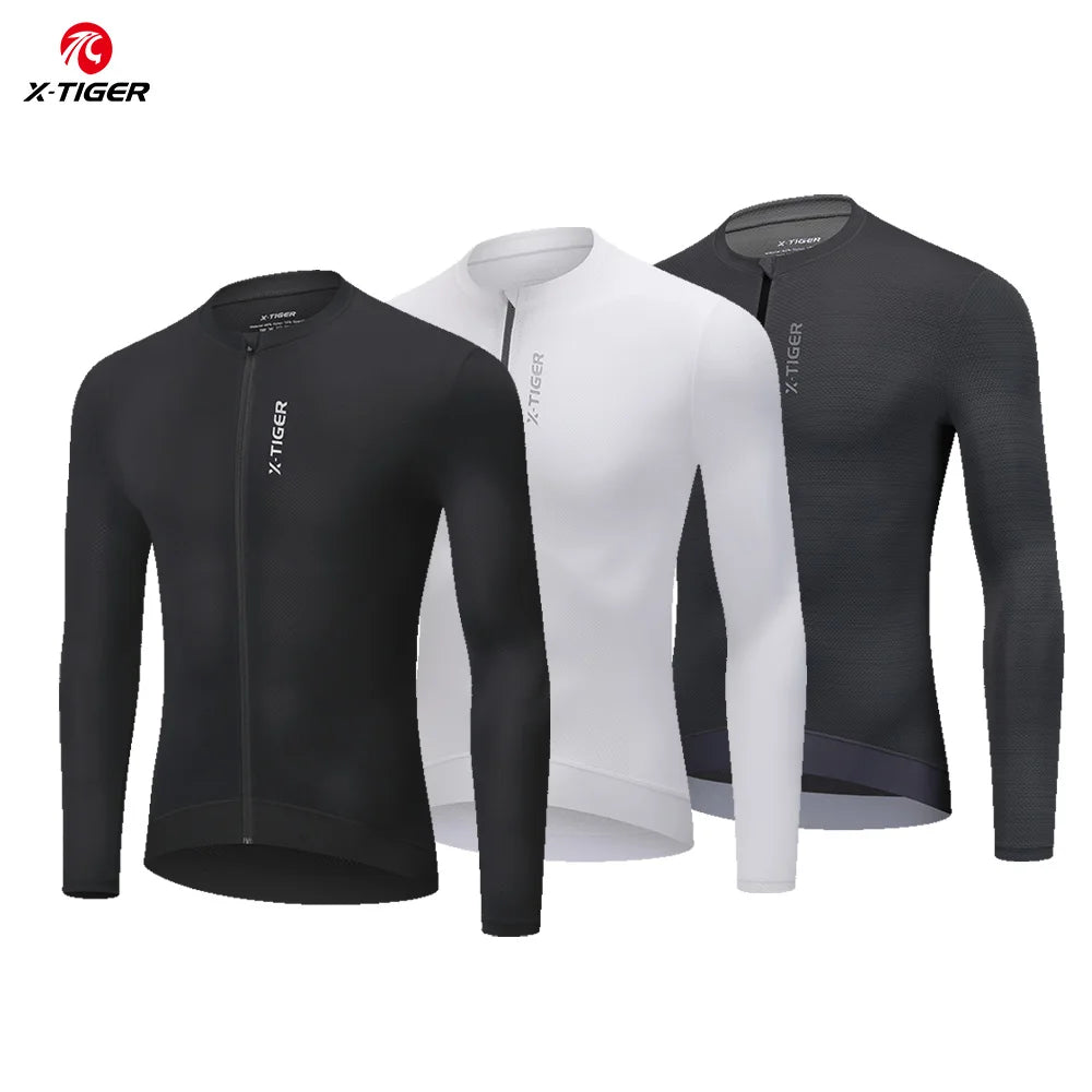 X-TIGER Summer Men's Long Sleeves Cycling Jersey Minimalist UV Protection Breathable Quick Dry Road Bike MTB Bicycle Riding Top