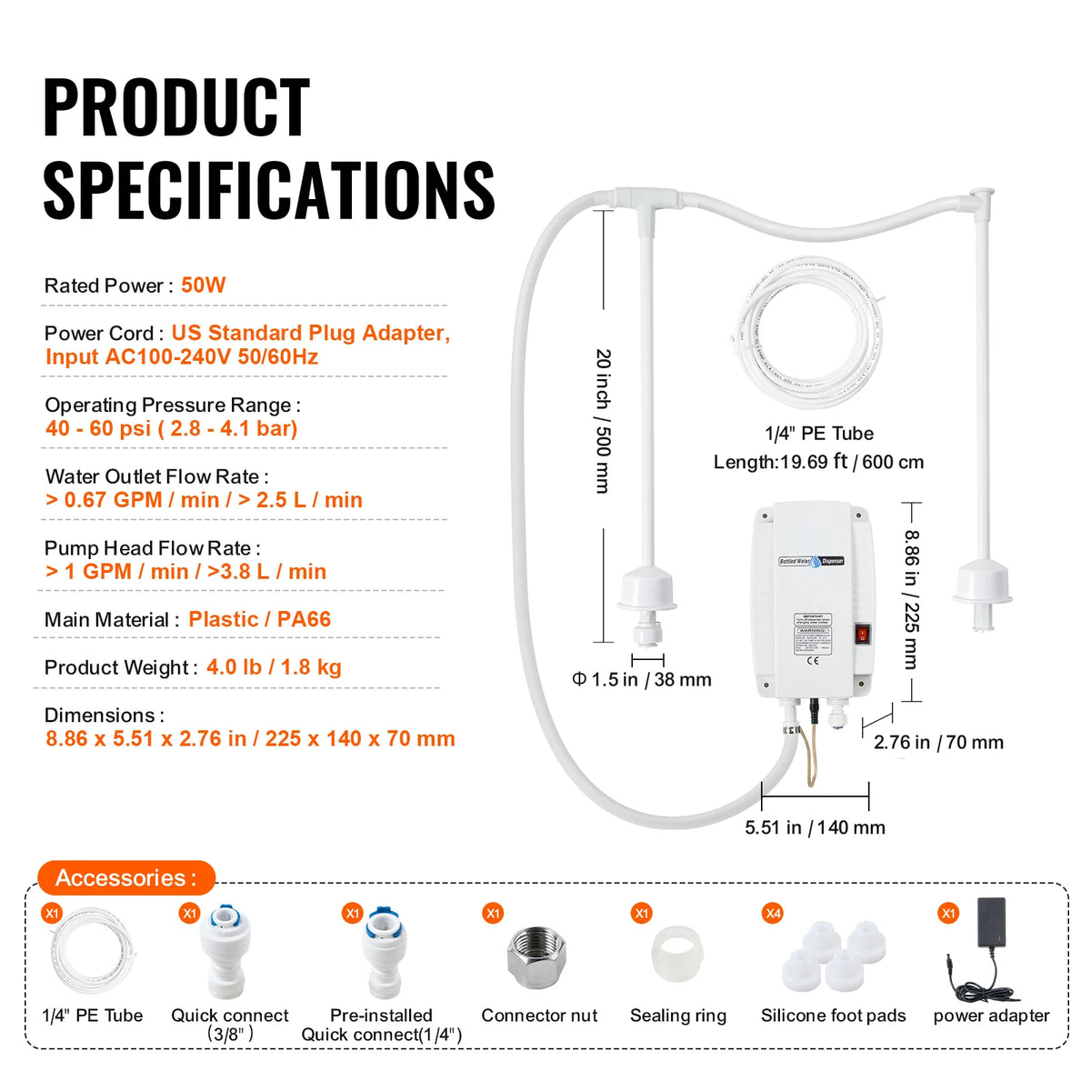Electric Water Dispenser Pump For Bottles With Dual Pipe System