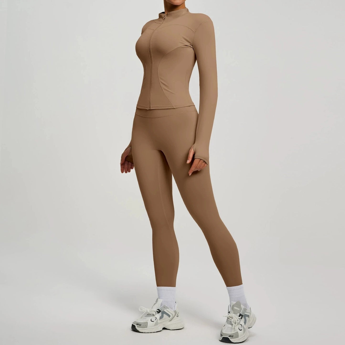 Women Long Sleeve Zipper Yoga Jacket Set With Leggings Tracksuit