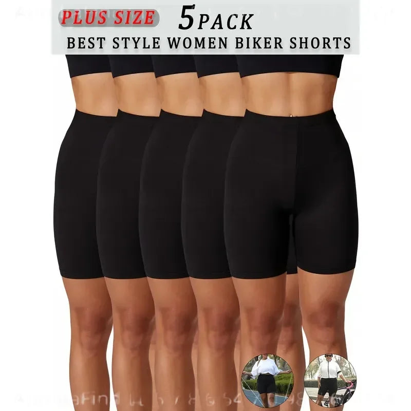 5 Pack Women Plus Size High Elasticity Biker Shorts 6 Inch Inseam Full Coverage Non Sheer Tight Fit Athletic Pants for