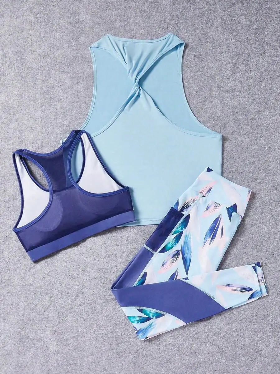 Womens Racerback Tank Top and High Waisted Leggings Athletic Set