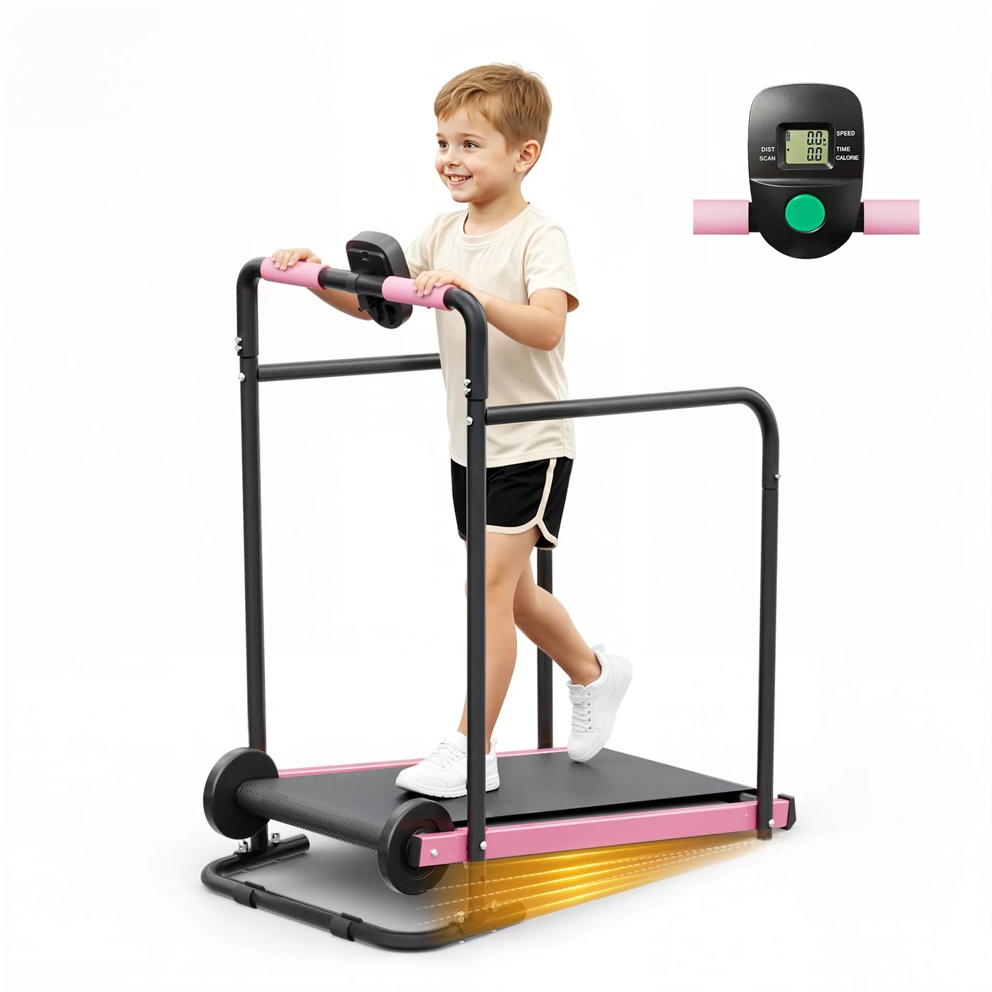 AKLUER Kids Walking Pad Treadmill - Non-Electric Indoor Exercise Equipment for Boys & Girls, Self-Propelled Fitness Toy with Front Padded Rails, Safe Active Play Gym for Home Use