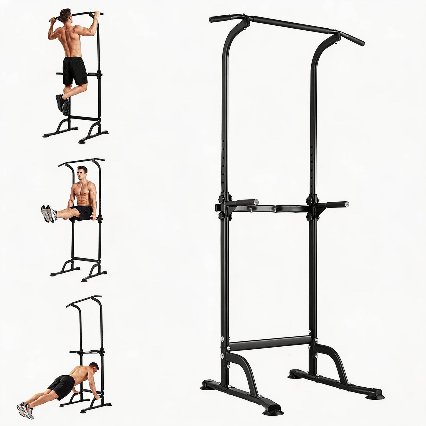Multi-Function Power Tower Dip Station With Pull Up Bar, 10-Level Height Adjustable, 330LBS Steel Home Gym Equipment