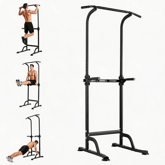 Multi-Function Power Tower Dip Station With Pull Up Bar, 10-Level Height Adjustable, 330LBS Steel Home Gym Equipment