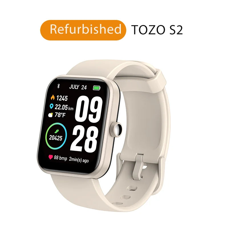 Refurbished TOZO S2 Smartwatch Waterproof 5ATM Smart Watch Alexa Built-in Fitness Tracker Swim Sport Watch for Android IOS