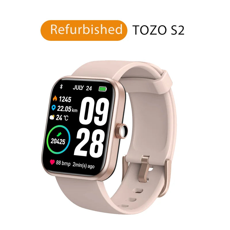 Refurbished TOZO S2 Smartwatch Waterproof 5ATM Smart Watch Alexa Built-in Fitness Tracker Swim Sport Watch for Android IOS
