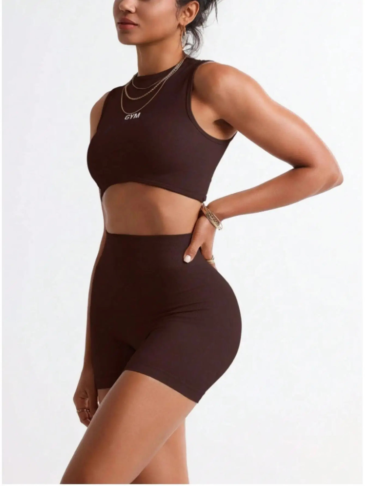 Women's Letter Print Crop Tank and Biker Shorts Workout Set