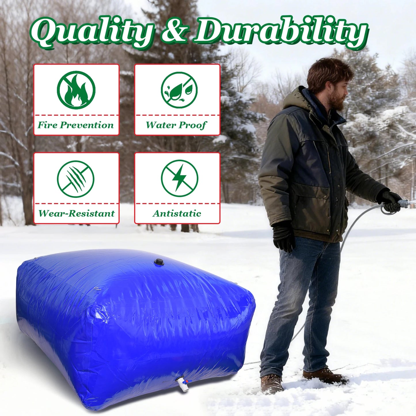 [4000L] PVC Water Storage Bladder, Foldable Soft Water Bag with Valve, Large Capacity, Portable PVC Storage Container for Fire Prevention, Drought Resistance, Water Storage Bag Soft Water Tank