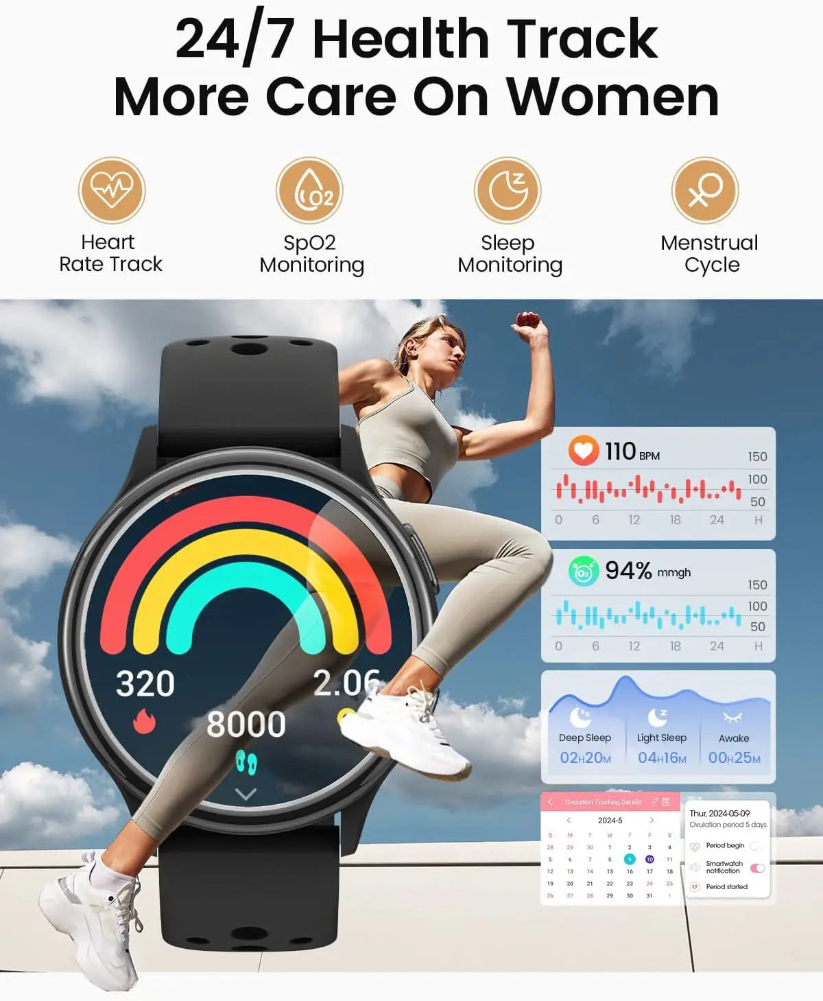 Smartwatch For Women Fitness Tracker With Health Monitoring Bluetooth