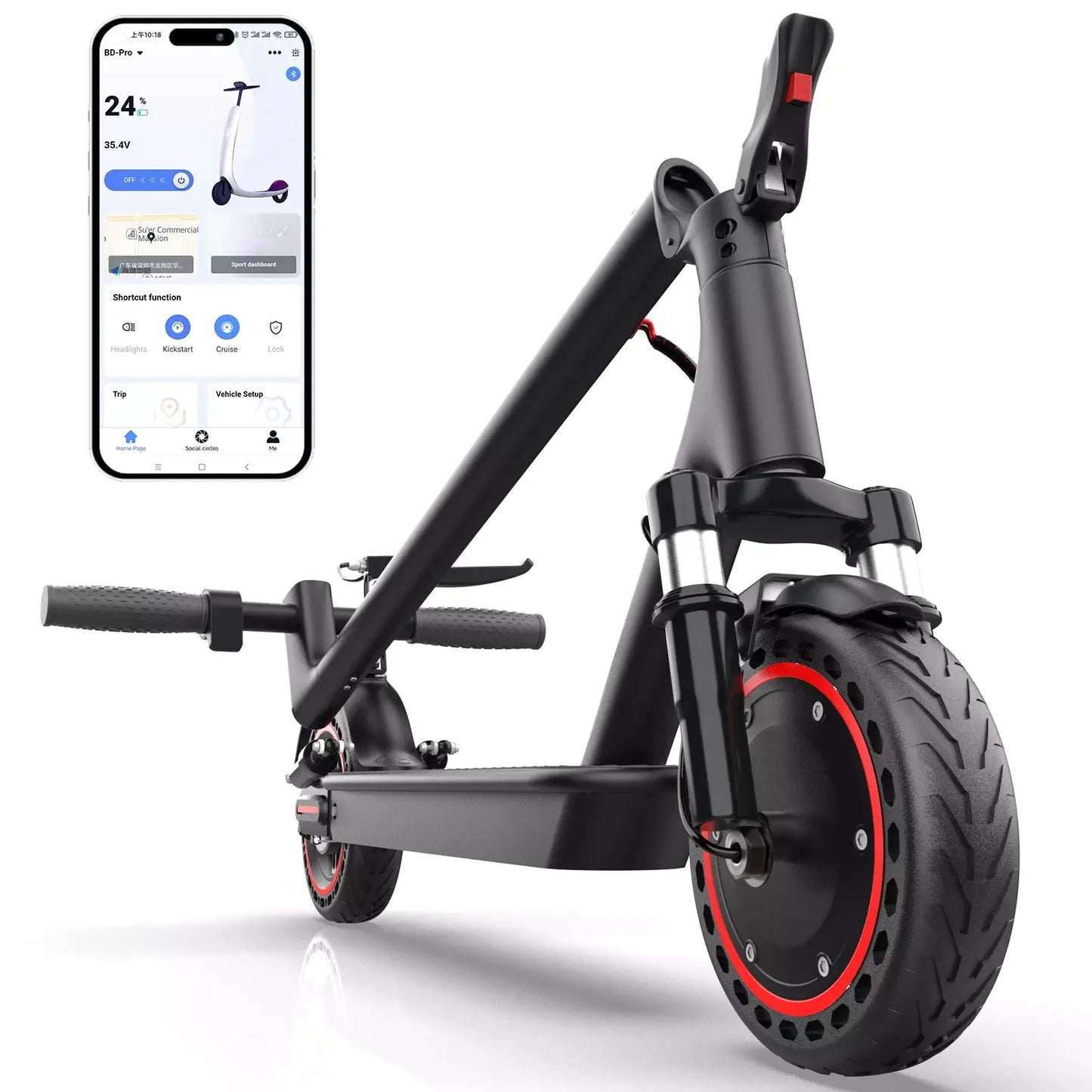 8.5'' LADPED LP07 Electric Scooter 350W 19mph Max Speed APP Smart Control Dual Suspension 23miles Max Range For City Commuter