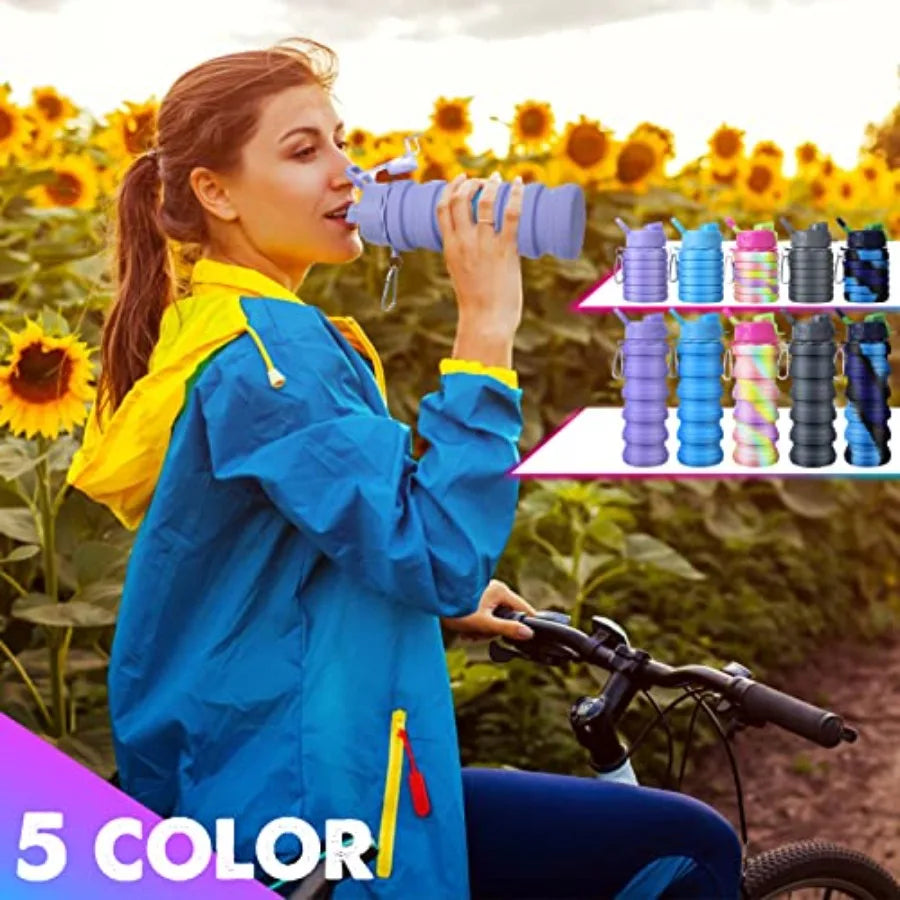 Collapsible Water Bottles 5 Pack Portable Foldable Silicone Leak Proof