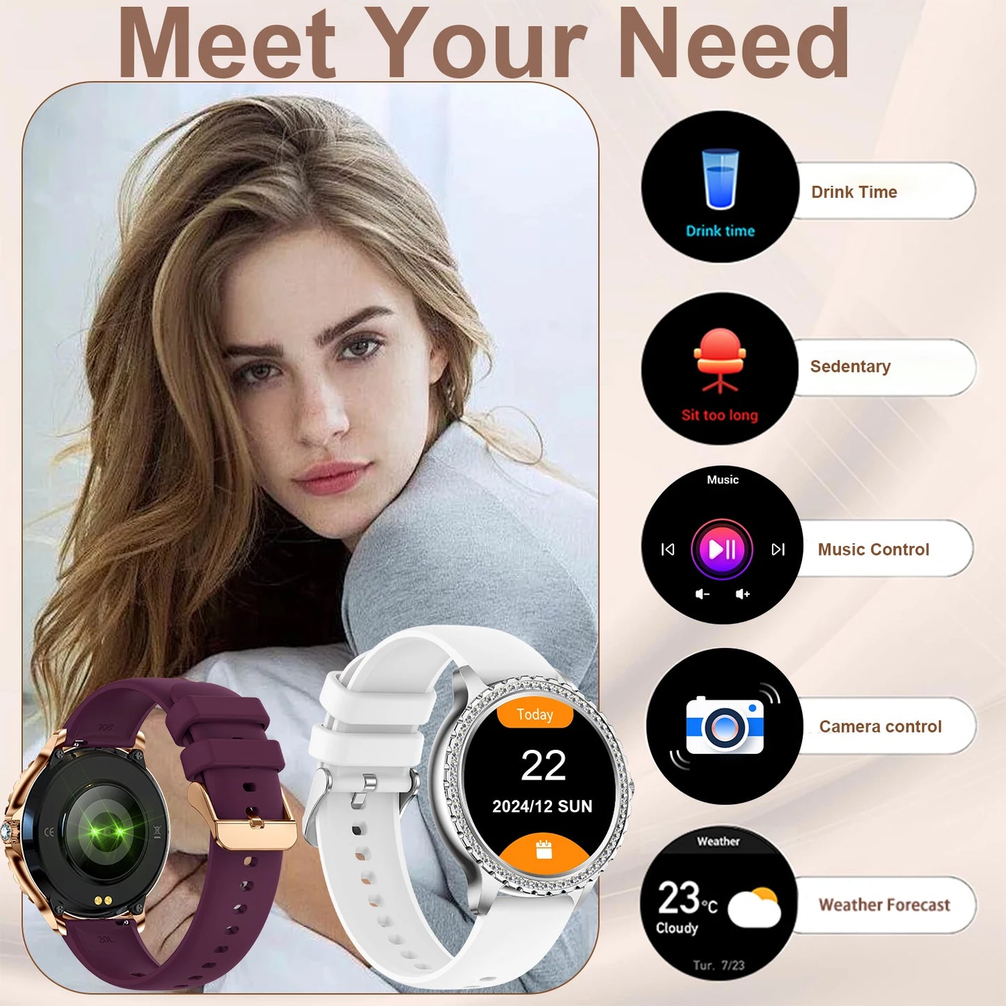 INNOFOVO Women Smart Watch With Wireless Calls And Music