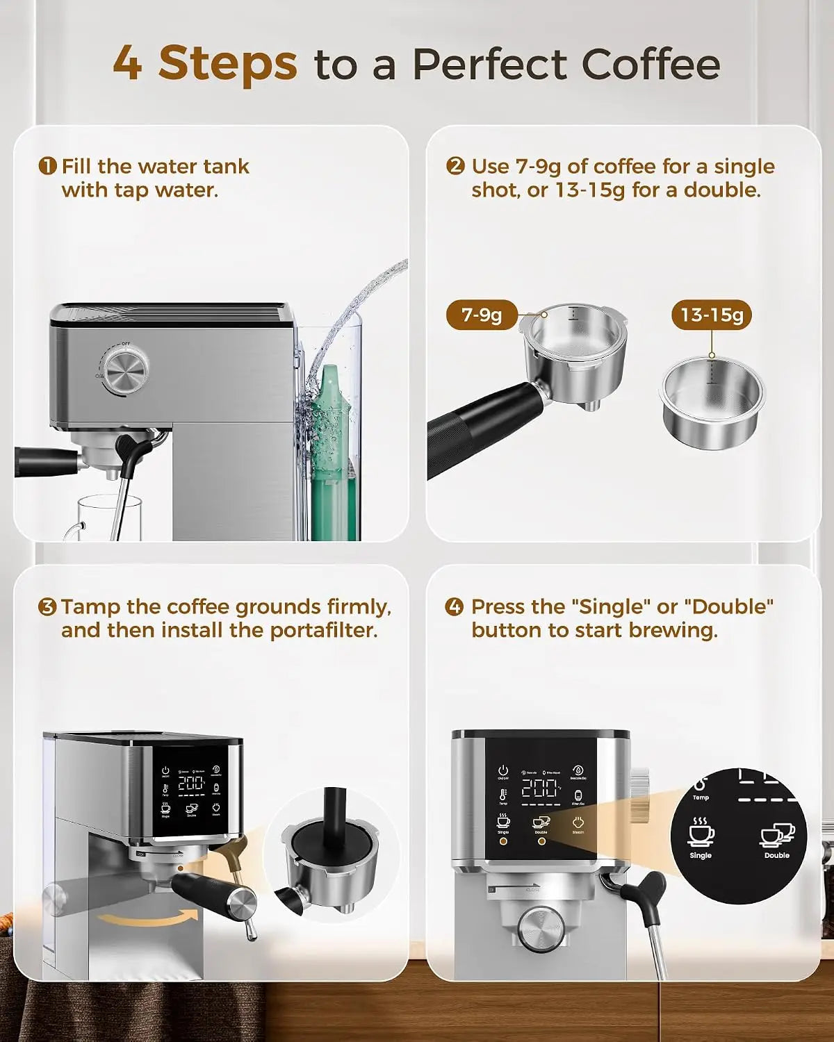 Waterdrop 20 Bar Semi Automatic Espresso Machine With Steam Wand
