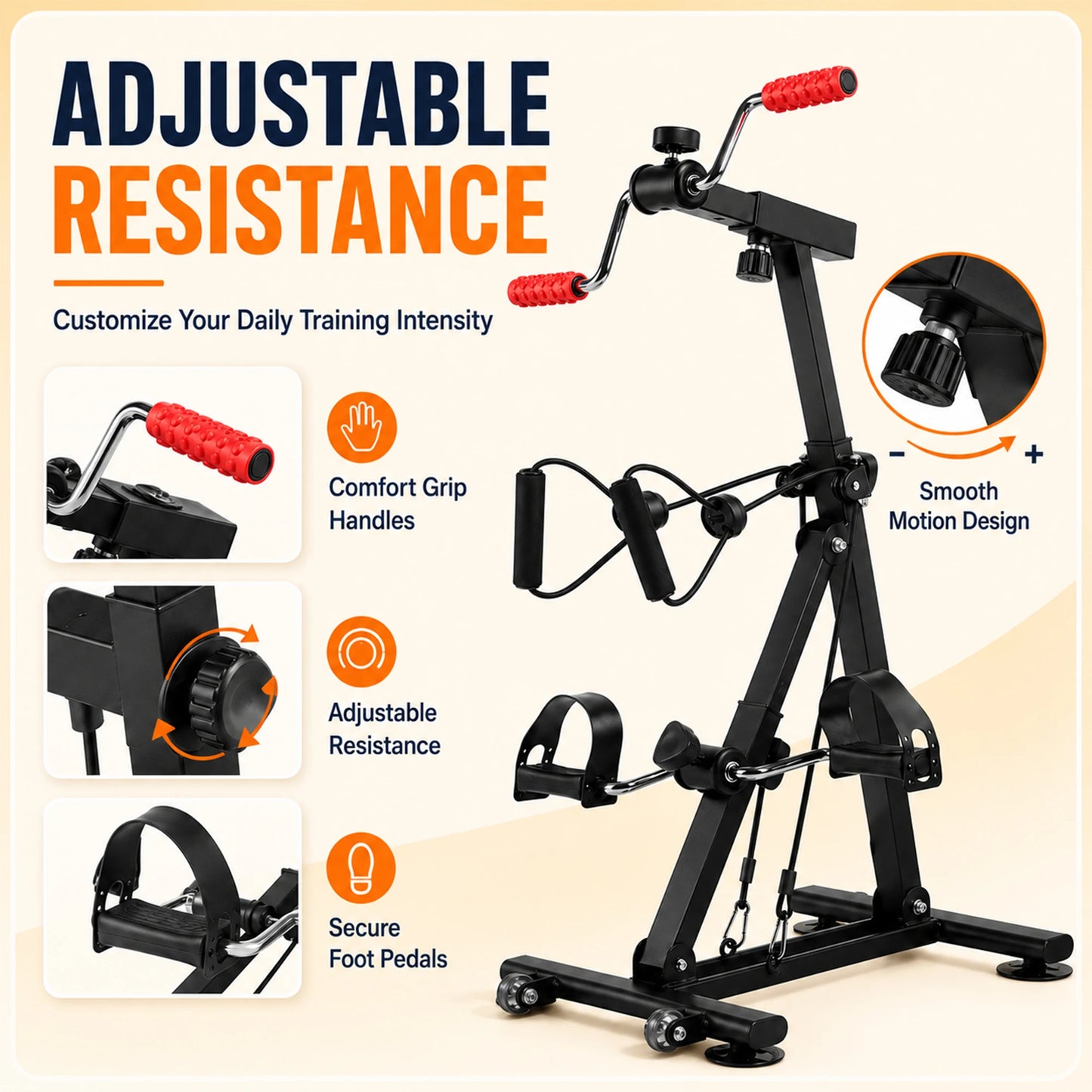 Adjustable Resistance Under Desk Exercise Bike, Stationary Upright Pedal Cycle for Elderly Leg Strength & Aerobic Training, Arm Leg Rehabilitation Peddler Machine for Seniors, Physical Therapy Home Gym Equipment