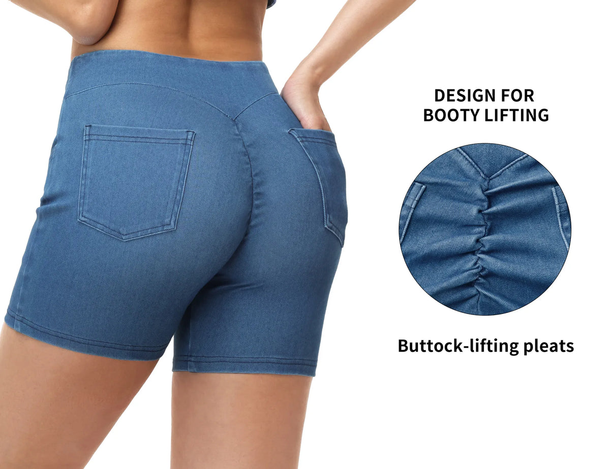 THE GYM PEOPLE Women's High Waisted Denim Shorts With Pockets