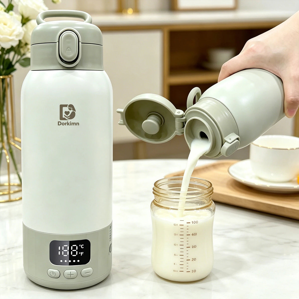 USB Rechargeable Heated Water Bottle 500ml Digital Display 55℃ Constant Temperature Large Battery Portable Cup for Travel Picnic Baby Milk Warming