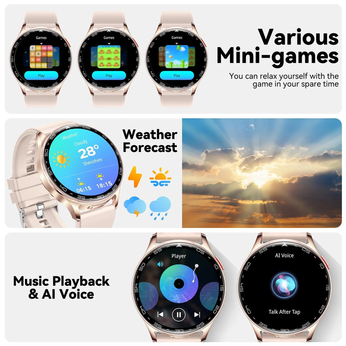 EIGIIS 2-in-1 Smart Watch With Hidden Earbuds For Women