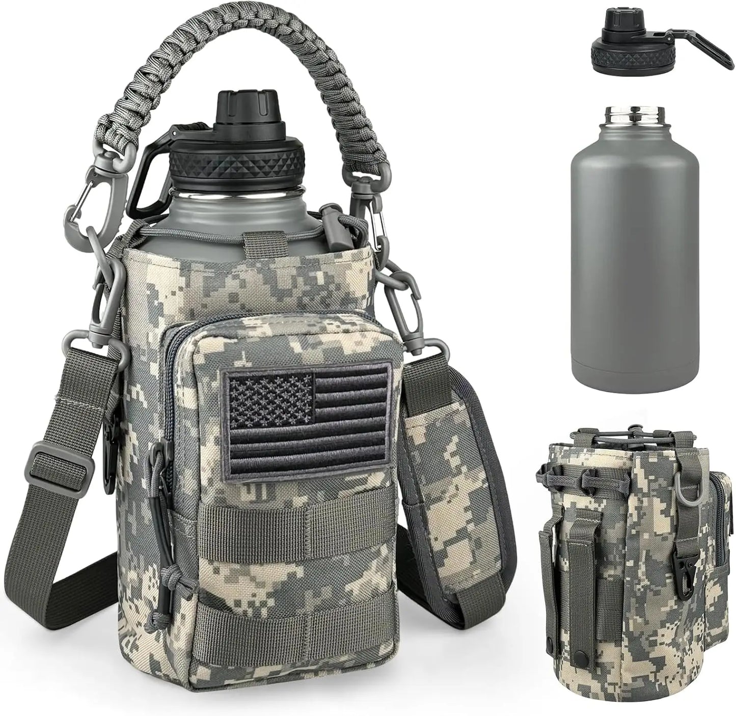 Insulated Stainless Steel Water Bottle With MOLLE Pouch