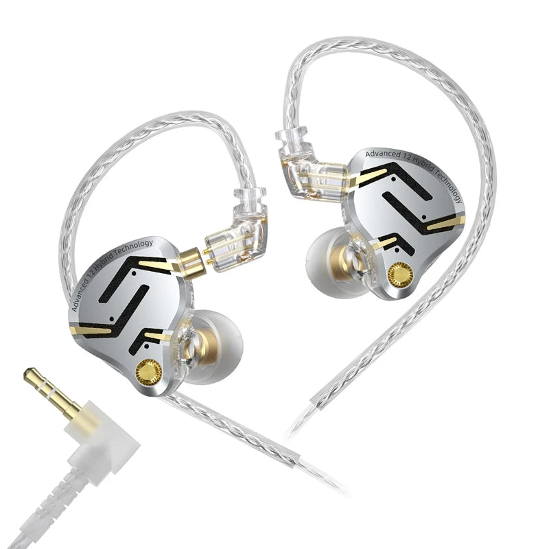 In Ear Monitor KZ ZS12 Pro 2 Hybrid 1DD+5BA Wired IEM Earphones with High Purity Silver Plated Detachable Cable, 3.5mm 2Pin HiFi Gaming Earbuds for Musicians Audiophiles