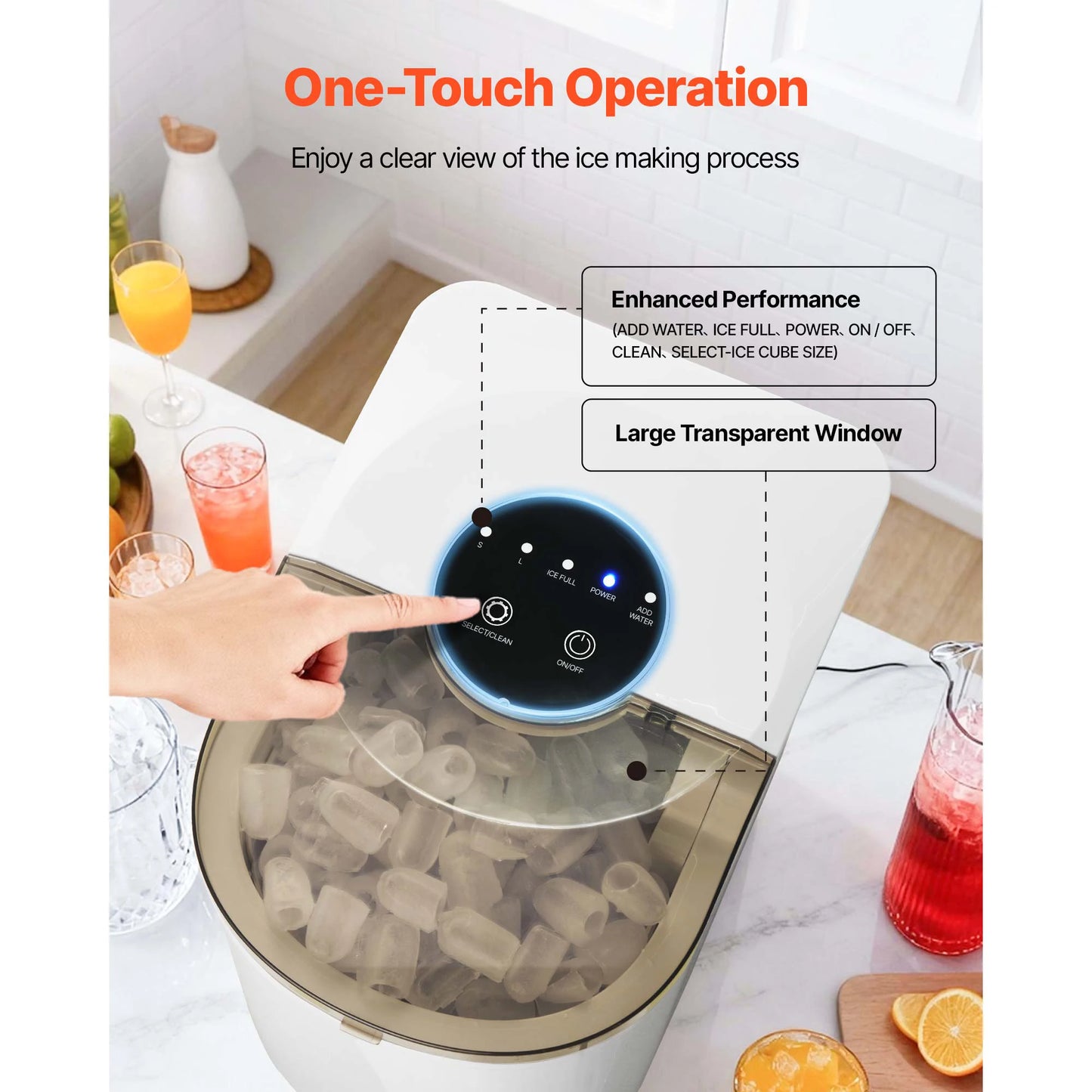SucceBuy Countertop Ice Maker 7 Cubes Ready in 6 Mins 26 lbs per Day with Ice Scoop 2 Sizes Bullet Ices for Home Kitchen Office