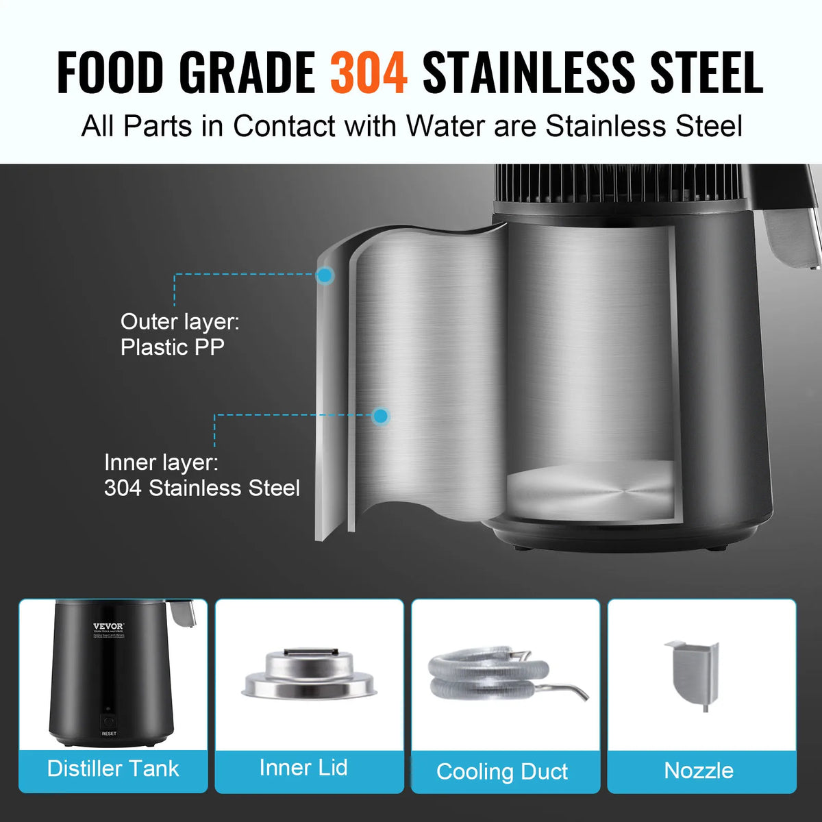 SucceBuy Countertop Water Distiller Pure Water Maker Stainless Steel