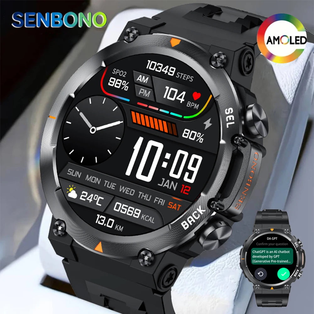 Senbono MAX18 Smartwatch For Men AMOLED AI GPT Bluetooth Call