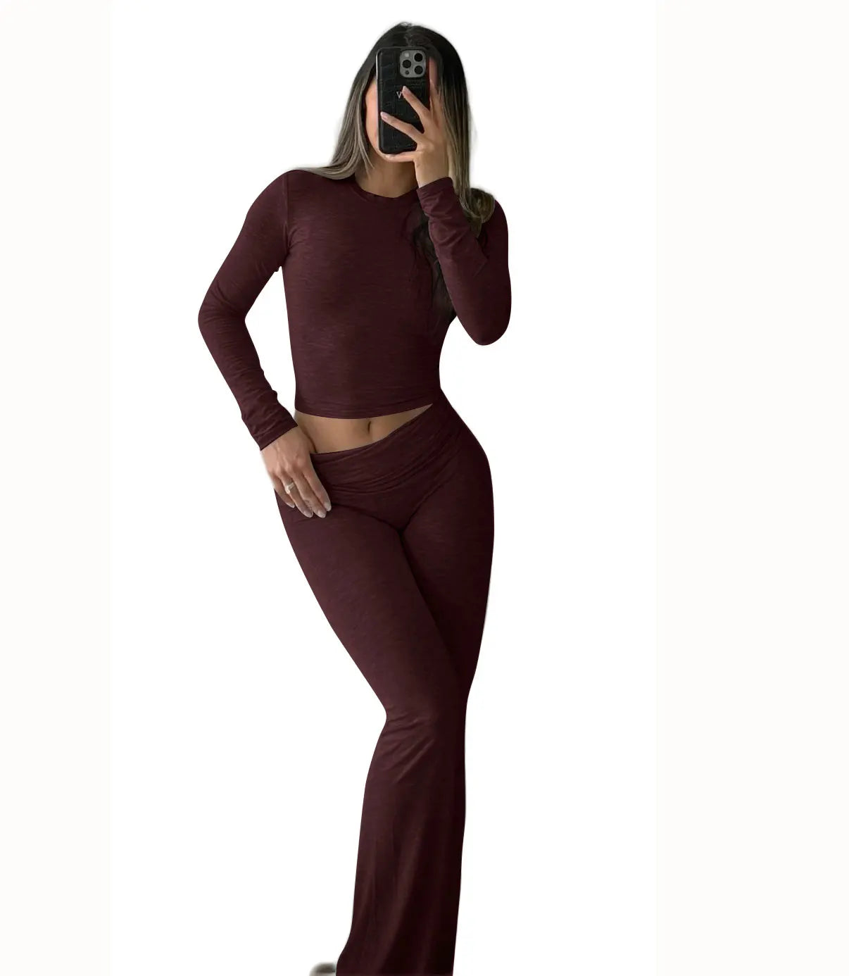 Women's Yoga Two-Piece Set Long-Sleeve Wide-Leg Activewear Casual Home