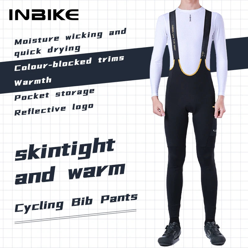 INBIKE Men's Thermal Fleece Cycling Bib Pants With Padded Pockets