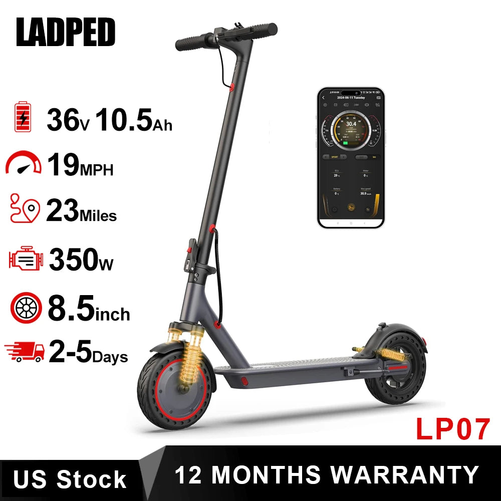 8.5'' LADPED LP07 Electric Scooter 350W 19mph Max Speed APP Smart Control Dual Suspension 23miles Max Range For City Commuter
