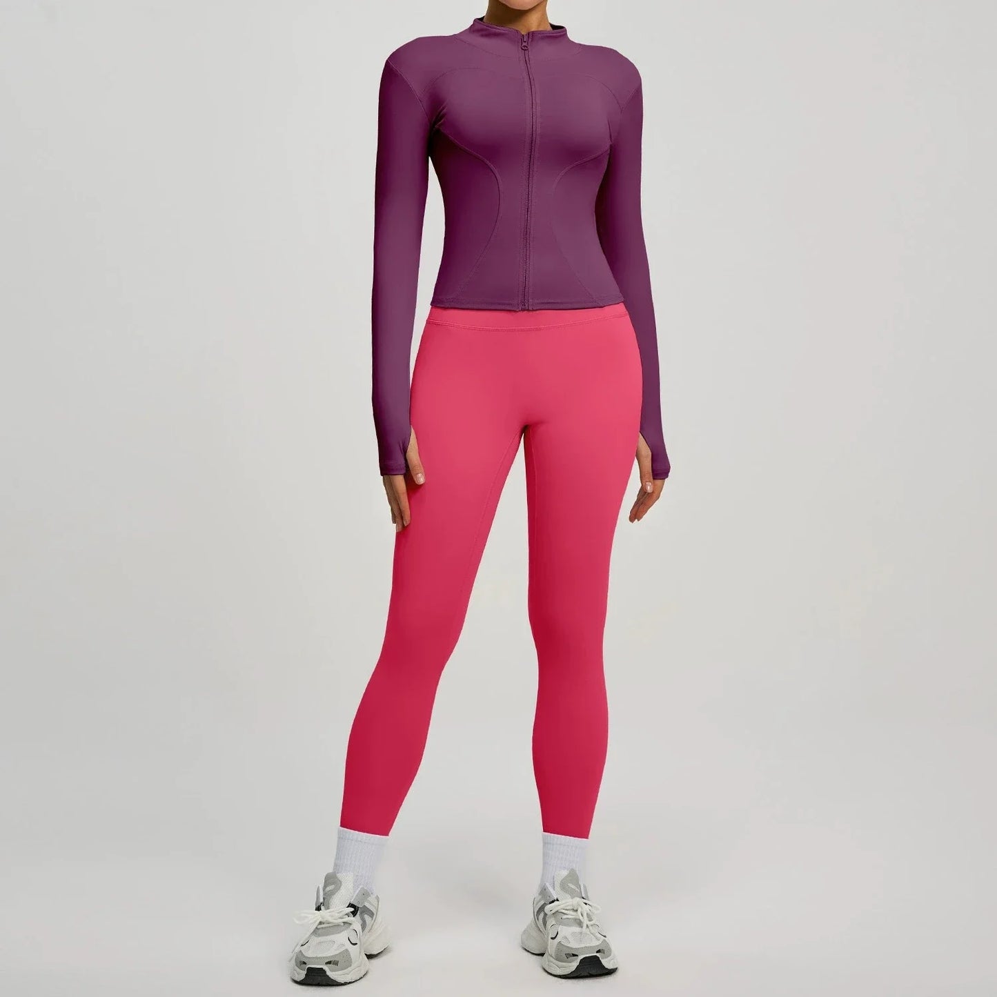 Women Long Sleeve Zipper Yoga Jacket Set With Leggings Tracksuit