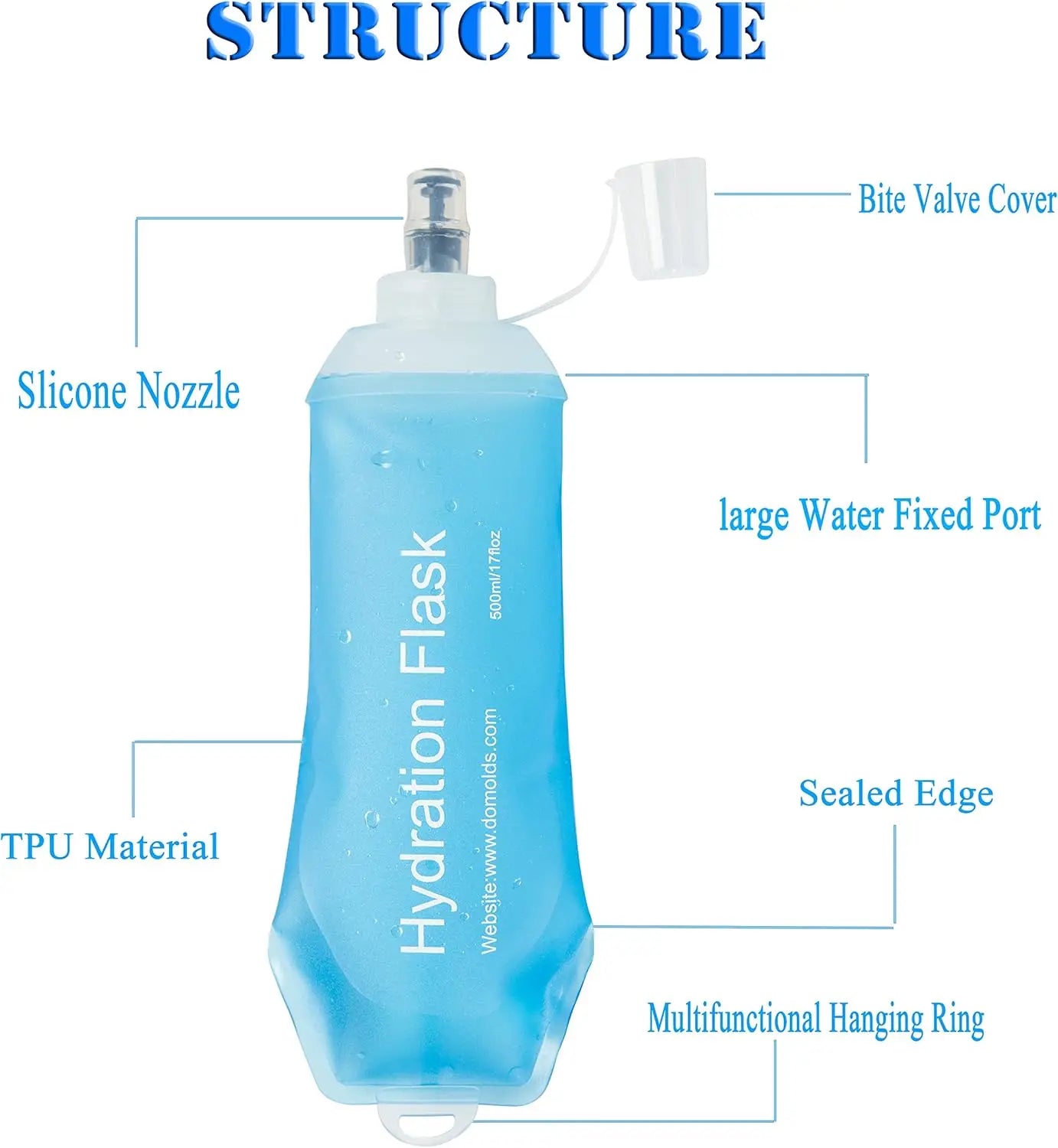 Soft Collapsible Water Bottle TPU Hydration Flask With Bite Valve
