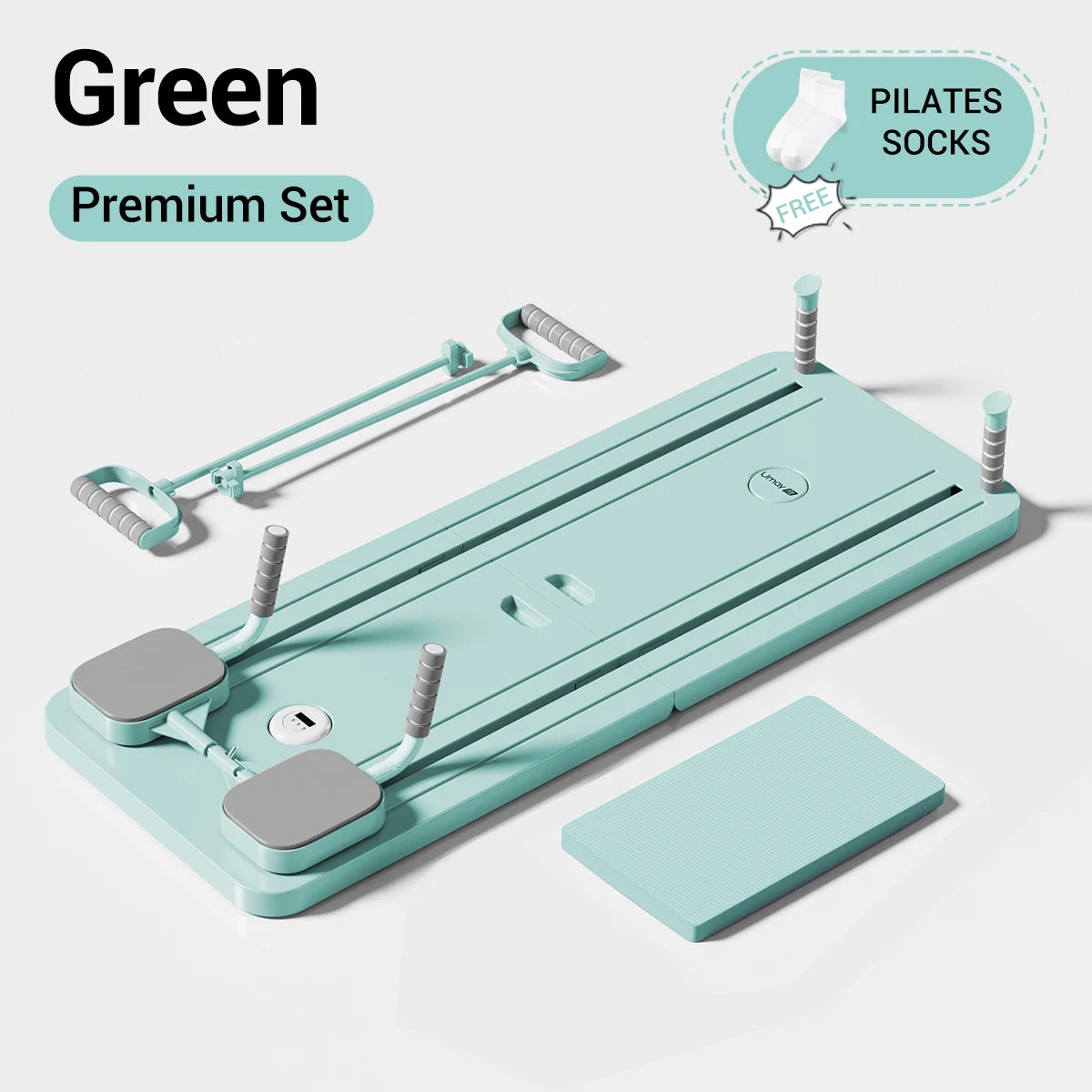 UMAY Multifunctional Pilates Board with Count Timer Foldable Abdominal Trainer with Yoga Mat Resistance Tubes Portable Full Body Workout Plate for Core Glute Back Exercise
