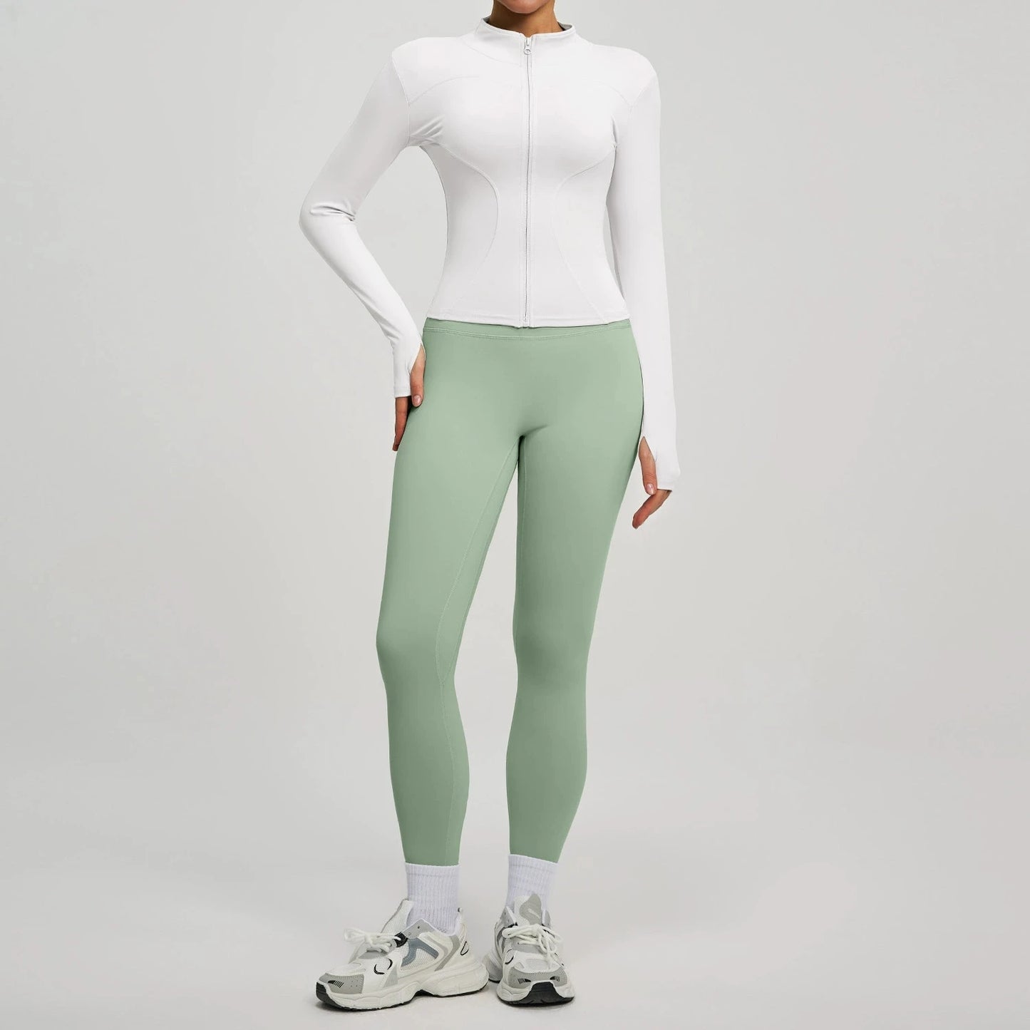 Women Long Sleeve Zipper Yoga Jacket Set With Leggings Tracksuit