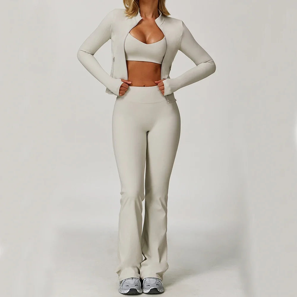 Womens Gym Set Yoga Wear Bra Jacket Leggings Shorts