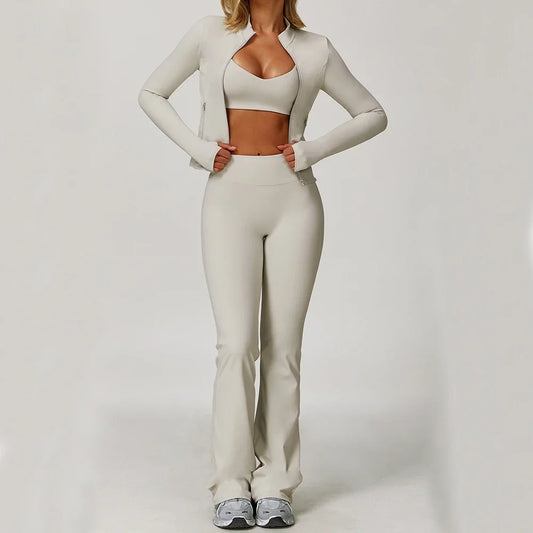 Womens Gym Set Yoga Wear Bra Jacket Leggings Shorts