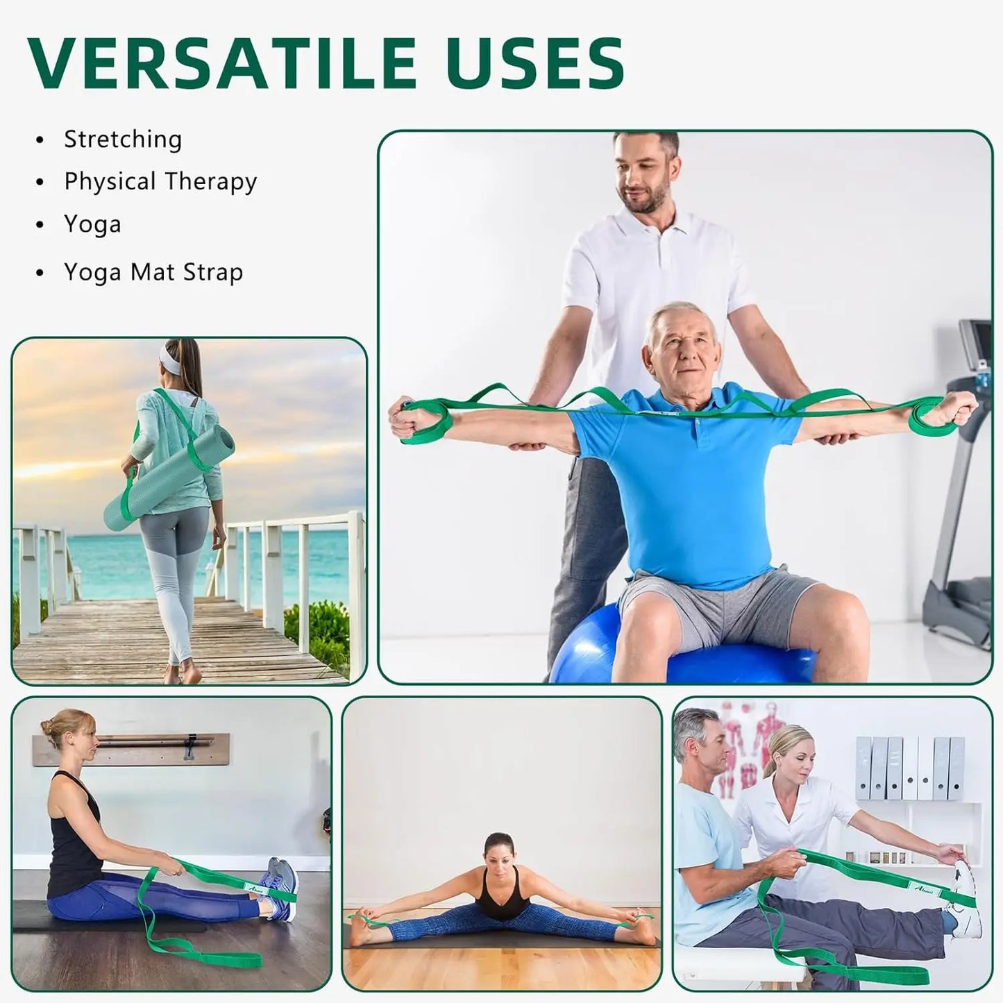 10-Loop Non-Elastic Stretching Strap for Yoga and Pilates